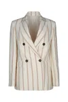 Brunello Cucinelli Multicolor Jacket With All-over Striped Motif And Monile Detail In Neutral