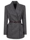 Brunello Cucinelli Herringbone Monili Wool-blend Tweed Blazer In Gray