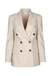 Brunello Cucinelli Beige Double-breasted Jacket In Wool And Cashmere In Brown
