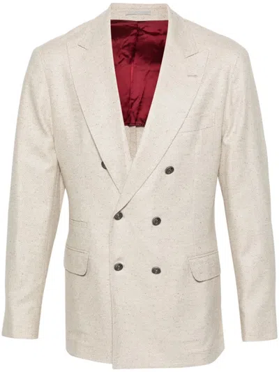 Brunello Cucinelli Double-breasted Wool Blend Blazer In