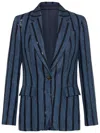 Brunello Cucinelli Paillette Striped Denim-effect Linen Single-breasted Blazer In Blue