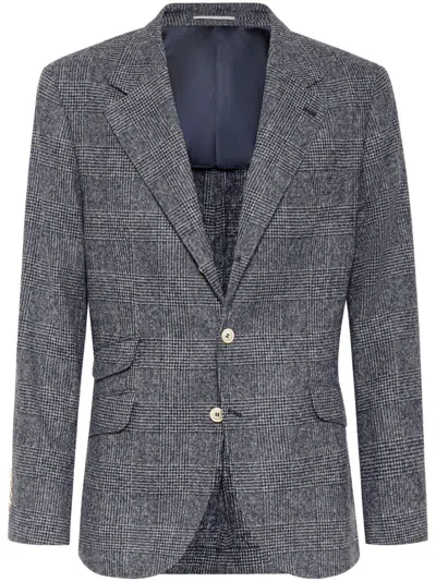 Brunello Cucinelli Single-breasted Checked Blazer In Blue