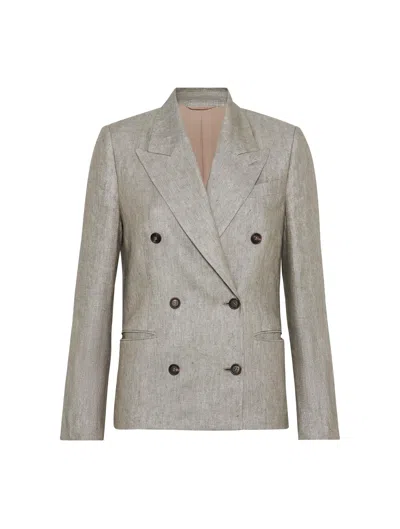 Brunello Cucinelli Suit-type Jacket In Brown Silver