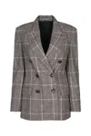 Brunello Cucinelli Double-breasted Checkered Blazer Lapel Design In Gray