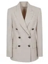Brunello Cucinelli Beige Double-breasted Jacket With Notched Revers In Virgin Wool Blend Woman In Neutral