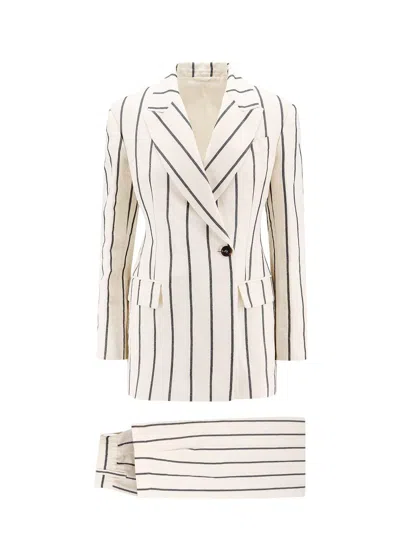 Brunello Cucinelli Striped Linen-blend Suit In White