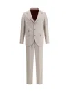 Brunello Cucinelli Tailored Silk Suit With Belt Loops In Beige