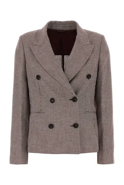 Brunello Cucinelli Linen-blend Houndstooth Blazer In Brown