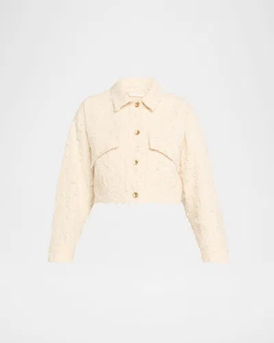 Brunello Cucinelli Summer Fuzzy Cotton Bull Cropped Denim Jacket In Sand
