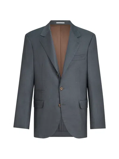 Brunello Cucinelli Super 150s Virgin-wool Four Season Batavia Twill Blazer In Blue