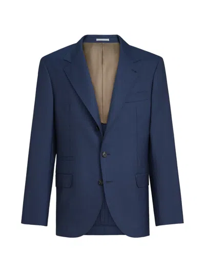 Brunello Cucinelli Super 150s Virgin-wool Houndstooth Blazer In Blue