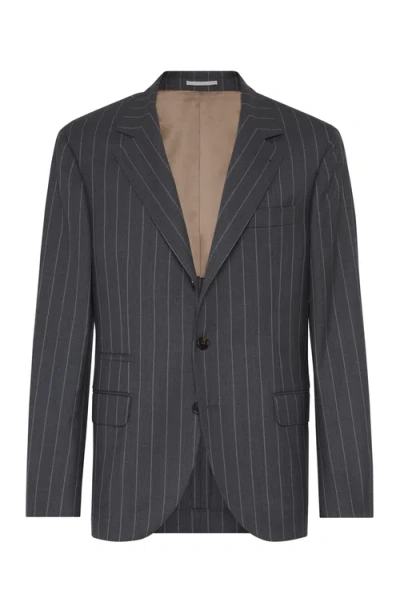 Brunello Cucinelli Chalk-stripe Wool Blazer In Grey