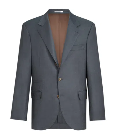 Brunello Cucinelli Super 150s Virgin-wool Four Season Batavia Twill Blazer In Black