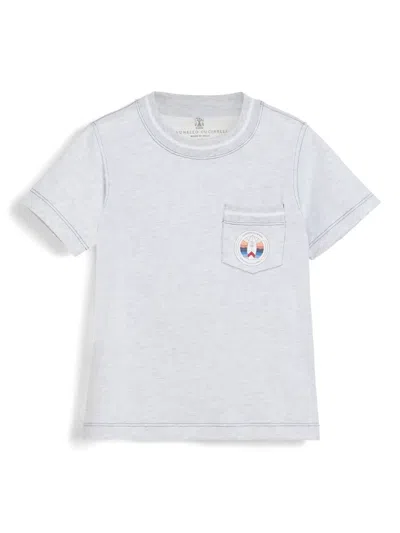 Brunello Cucinelli Kids' T-shirt Mit Surfer-print In Grau
