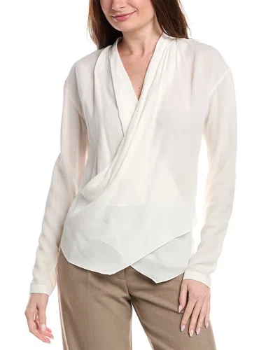 Brunello Cucinelli Surplice Silk Blouse In White