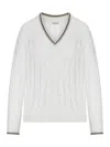 Brunello Cucinelli Open-knit Sweater With Vertical Stripes In White