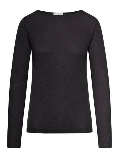 Brunello Cucinelli Cashmere Sweater With Lurex Inserts In Black