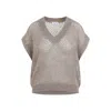 Brunello Cucinelli Openwork Knit Design Vest With Sequins In Neutral