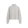 Brunello Cucinelli Beige Cashmere Mock Neck Lana Cashmire Stripe Pullover