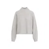 Brunello Cucinelli Beige Cashmere Mock Neck Lana Cashmire Stripe Pullover