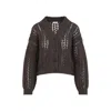 Brunello Cucinelli Cropped Open-knit Cardigan With Deep V-neckline In Brown