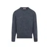 Brunello Cucinelli Blue Crewneck Sweater With A Melange Effect In Gray