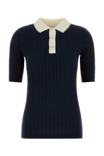 Brunello Cucinelli Wool Blend Polo Shirt Ribbed Collar In Black