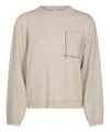 Brunello Cucinelli Silk And Wool Blended Sweater In Beige