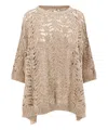 Brunello Cucinelli Open-knit Lightweight Top With Wide Sleeves In Beige