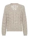 Brunello Cucinelli Linen-blend Foliage Sweater In Gray