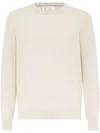 Brunello Cucinelli Cashmere Crew Neck Sweater With Ribbed Texture In Beige