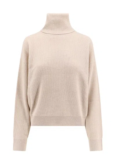 Brunello Cucinelli Wool Highneck Sweater In Cream