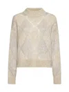 Brunello Cucinelli Sequined High-neck Jumper In Beige
