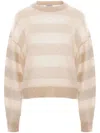 Brunello Cucinelli Striped Wool Crewneck Sweater In Beige
