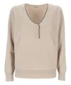 Brunello Cucinelli English-rib Cashmere Sweater In Beige
