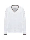 Brunello Cucinelli Sequin Embellished V-neck Sweater In Bianco+lignite+camel