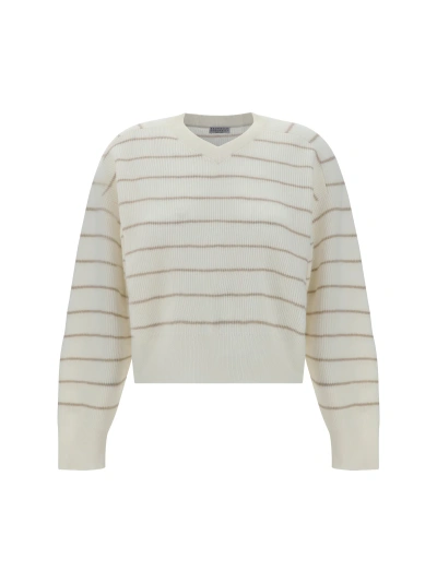 Brunello Cucinelli Sweater In Bianco+soft Stone