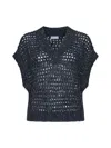 Brunello Cucinelli Women's Dazzling Net Silk And Linen Waistcoat In Blu Freddo+notte