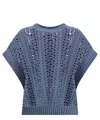 Brunello Cucinelli Knit Vest Lace Detail In Blue