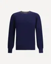 Brunello Cucinelli Cashmere Crew Neck Sweater With Ribbed Finish In Blue