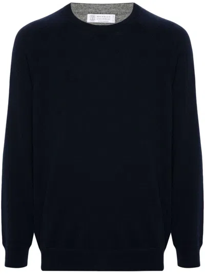 Brunello Cucinelli Knitted Cashmere Jumper In Blue