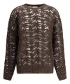 Brunello Cucinelli Perforated Sweater With Women's Sequins In Brown