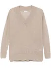 Brunello Cucinelli Sand-colored V-neck Sweater With Sequined Accents In Brown
