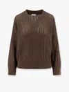 Brunello Cucinelli Cotton Openwork Rib Sweater With Monili Detail In Brown