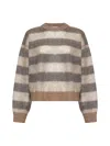 Brunello Cucinelli Striped Mohair-blend Jumper In Brown Caldo+ghiaia+antracite
