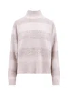 Brunello Cucinelli Sequin-embellished Stripe Wool-cashmere Sweater In Beige