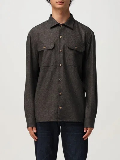 Brunello Cucinelli Virgin Wool Flannel Overshirt In Brown