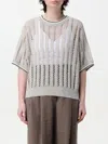 Brunello Cucinelli Open Knit Sweater With Sequined Stripes In Gray