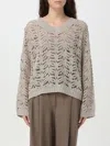 Brunello Cucinelli Beige Sweater With V Neck And Perforated Details In Linen Blend Woman In Beige