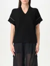 Brunello Cucinelli Black V-neck T-shirt With Monile Detail In Stretch Cotton Woman  In Black